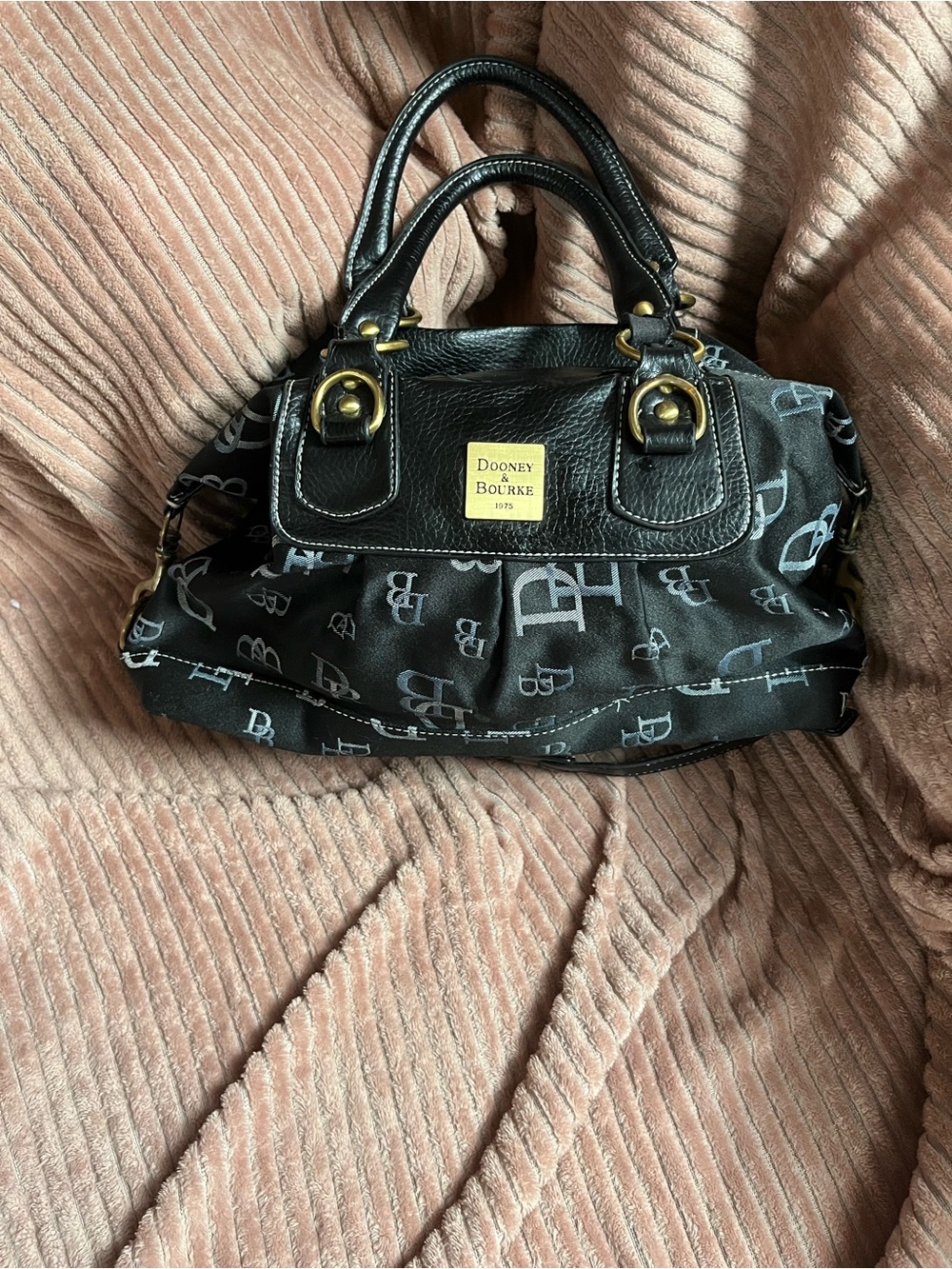 Dooney & Bourke Black Logo Satchel with Gold Hardware